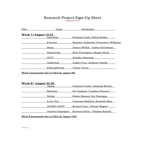 Research  project sign up s2011