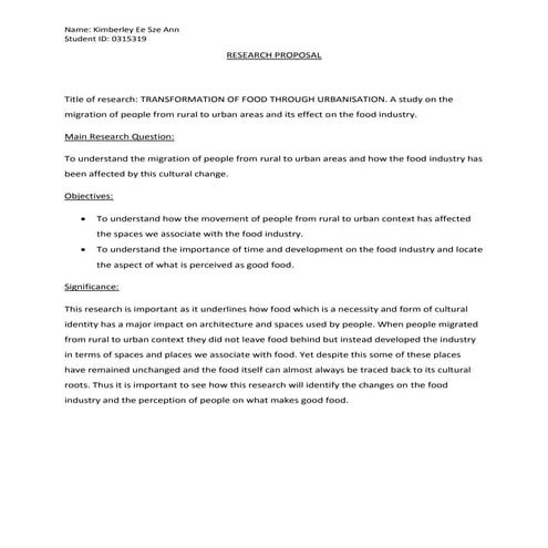 Food and Culture assignment 1A research proposal | PDF