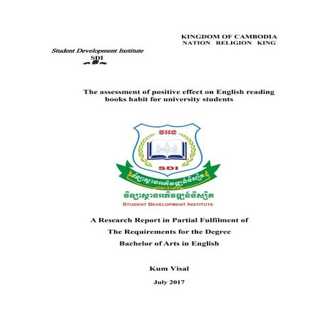 Research Proposal "The assessment of positive effect on English reading books...