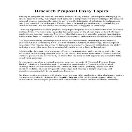 Research Proposal Essay Topics. Research Proposal Essay Example Topics ...