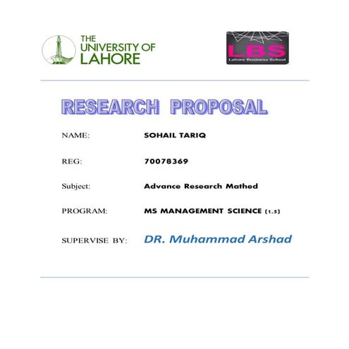 Research proposal of sohail tariq (ms management science) uol 