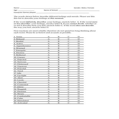 Research Questionnaire, stress tool | XLSX