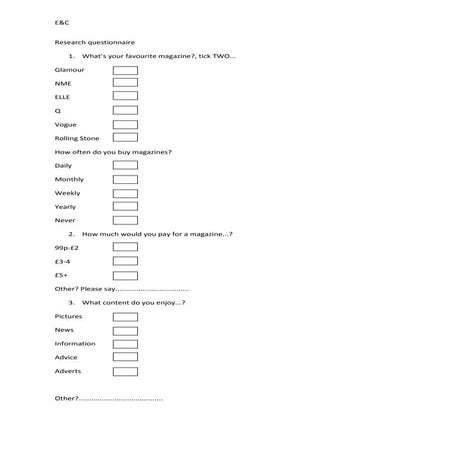 Research questionnaire for magazines