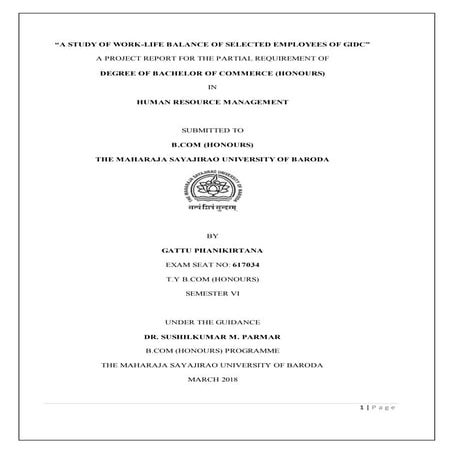 Research report on Work Life Balance