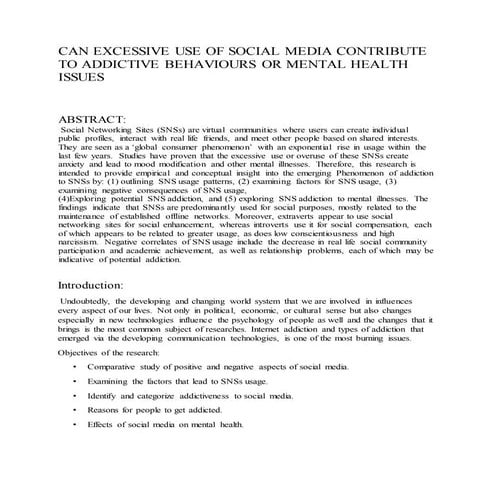 Research report on exceesive use of social media lead to mental health issues