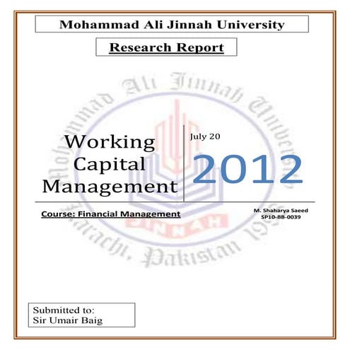 Research report on Working Capital Management
