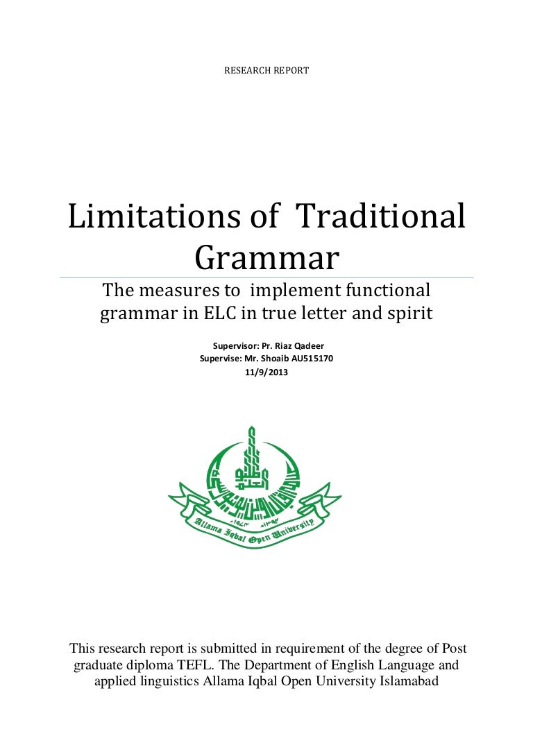 Research Report Traditional Grammar Vs Functional Grammar And Teachin 