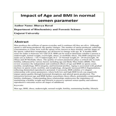 RESEARCH REVIEW PAPER ON IMPACT OF AGE AND BMI IN NORMAL SEMEN PARAMETER