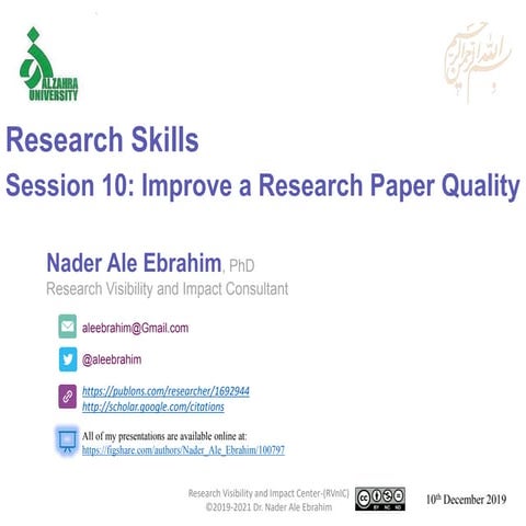 Research Skills Session 10: Improve a Research Paper Quality