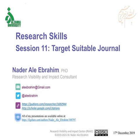 Research Skills Session 11: Target Suitable Journal