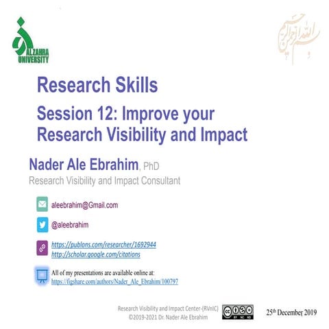 Research Skills Session 12: Improve your Research Visibility and Impact