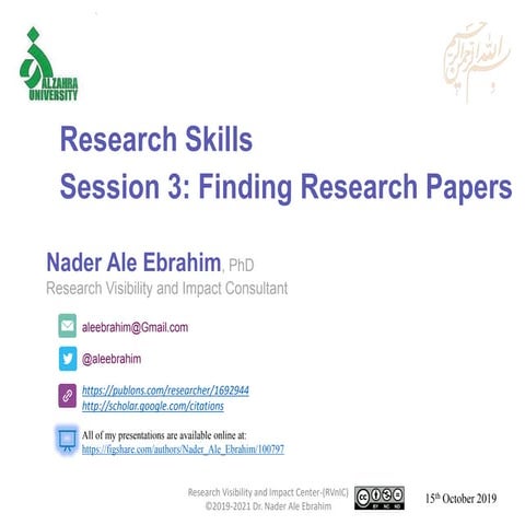 Research Skills Session 3: Finding Research Papers