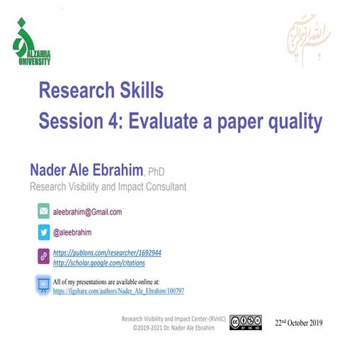 Research Skills Session 4: Evaluate a paper quality