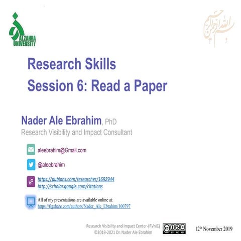 Research Skills Session 6: Read a Paper
