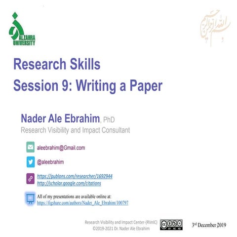 Research Skills Session 9: Writing a Paper