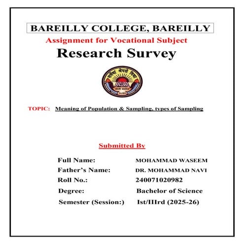 Vocational Course Research Survey Assignment File Bareilly College ...