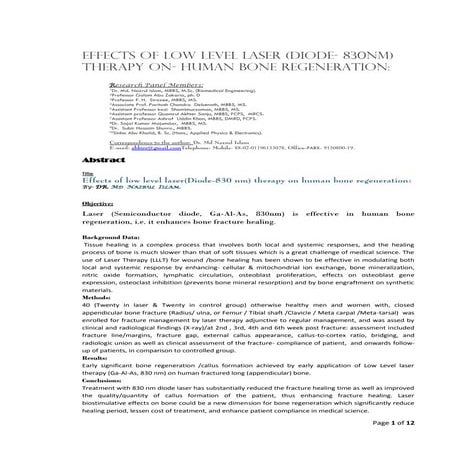 Low Level Laser (Diode- 830nm) Therapy  On-  Human Bone Regeneration- (Resear...