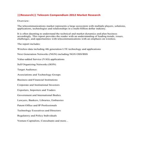 Research telecom compendium 2012 market research