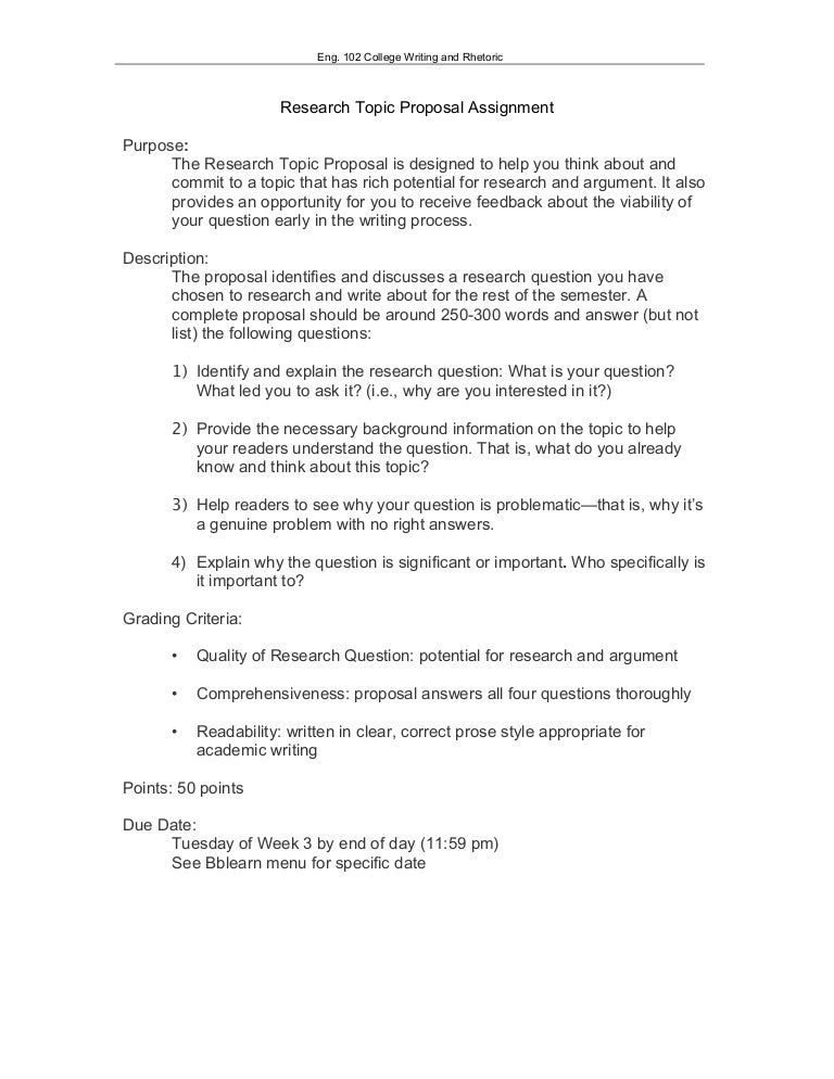 eng 102h research topic proposal assignment assignment sheet