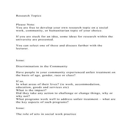 Research TopicsPlease NoteYou are free to develop your own .docx