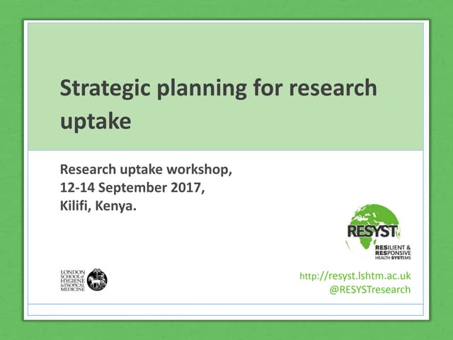 Strategic planning for research uptake