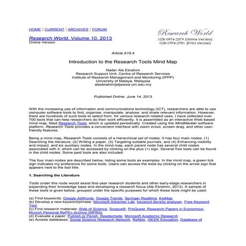 Introduction to the Research Tools Mind Map