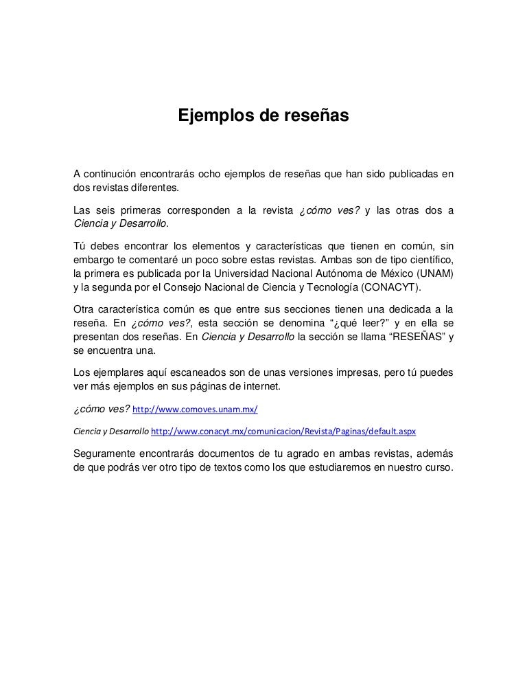 La Reseña ejemplos