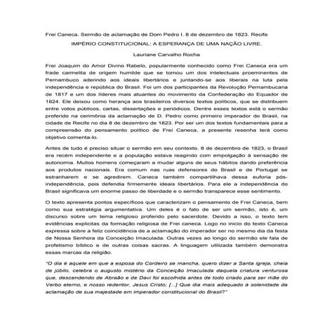 RESENHA - SERMÃO DE ACLAMAÇÃO FREI CANECA 