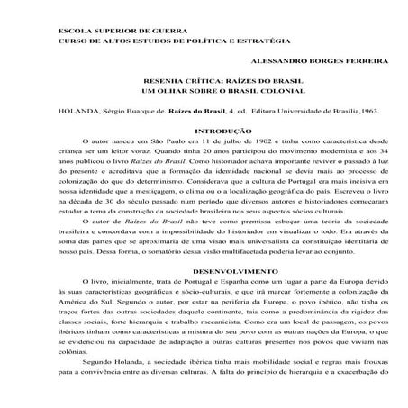 Resenha critica do livro raizes do brasil