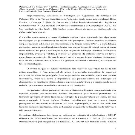 Resenha do Artigo Ciéntifico: Implementação, Avaliação e Validação de Algorit...