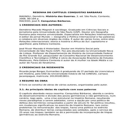 Resenha do capítulo Guerras Bárbaras, do livro História das Guerras