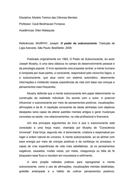 RESENHA O poder do inconciente disc docx