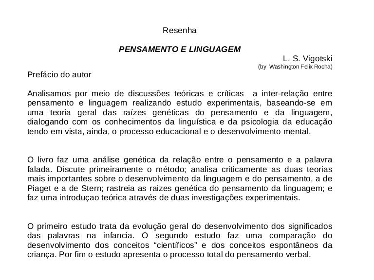 pensamento e linguagem vygotsky resenha