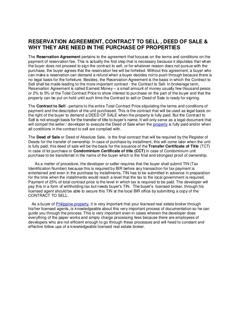 Reservation agreement