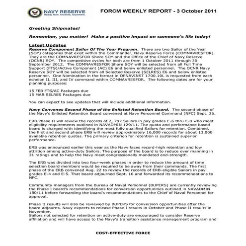 Reserve force weekly 3 october 2011