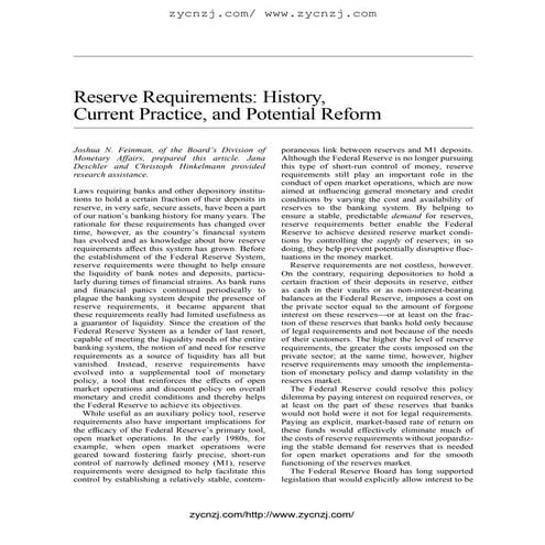 Reserve requirements  history, current practice, and potential reform