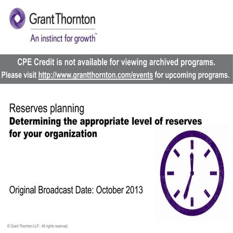 Reserves planning: Determining the appropriate level of reserves for your org...
