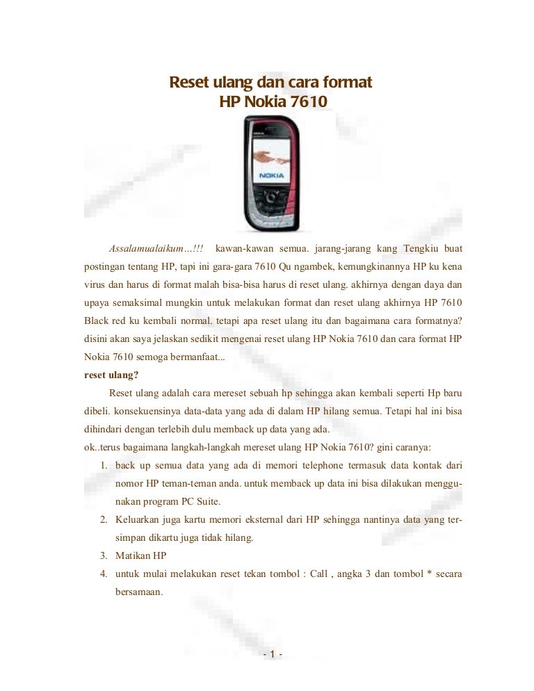 Reset ulang dan cara format hp nokia 7610 dan