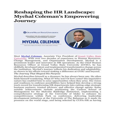 Reshaping the HR Landscape: Mychal Coleman’s Empowering Journey