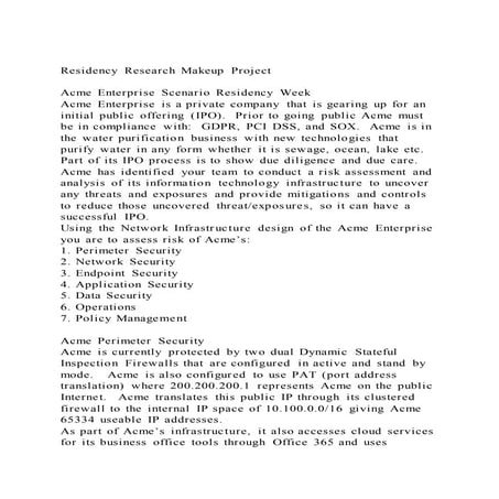 Residency research makeup project acme enterprise scenario resi