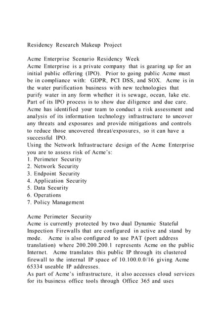 Residency research makeup project acme enterprise scenario resi