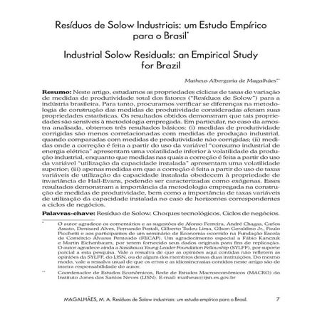 Resíduos de Solow industriais: um estudo empírico para o Brasil