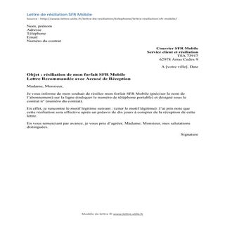 Résiliation SFR mobile - Modèle de ...