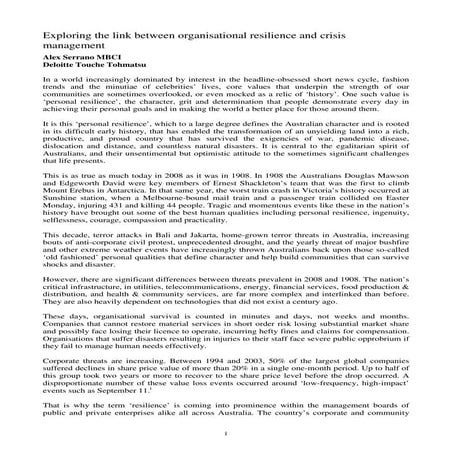 Exploring the link between Organsiational Resilience and Crisis Management