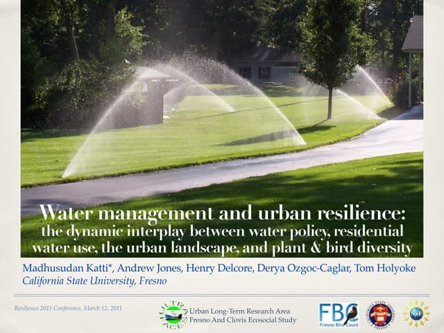 Water management & urban resilience: a talk given at the Resilience 2011 conference