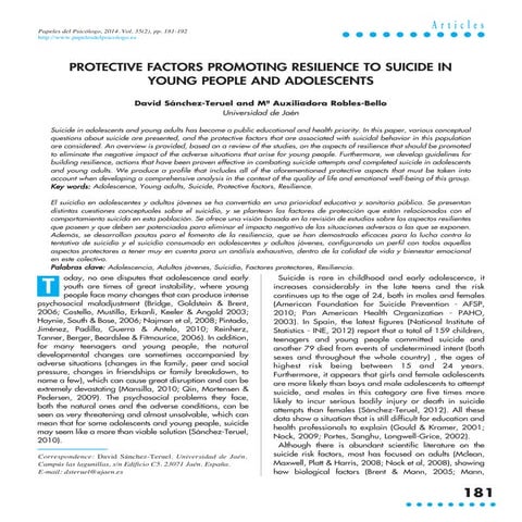 PROTECTIVE FACTORS PROMOTING RESILIENCE TO SUICIDE IN YOUNG PEOPLE AND ADOLESCENTS