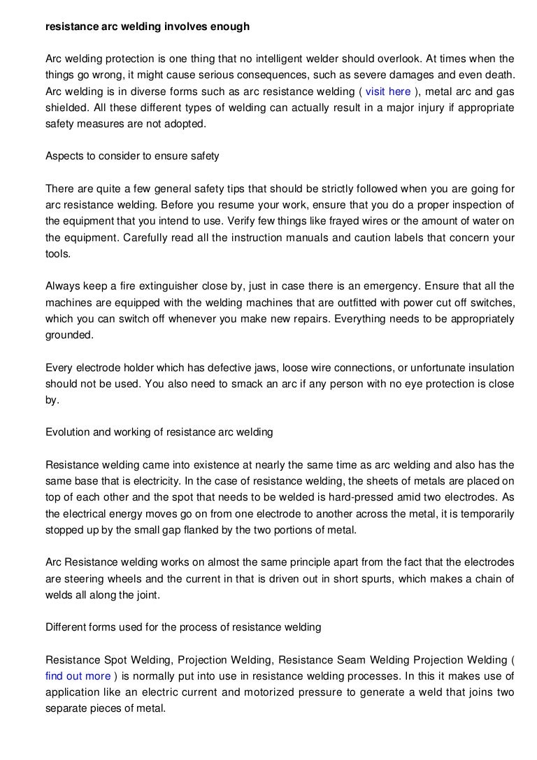 Resistance Arc Welding Needs Sufficient Safety Procedures