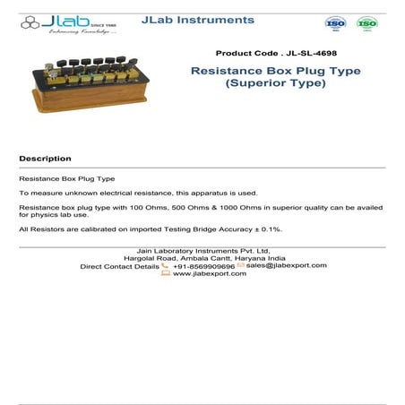 Resistance box plug type (superior type) Manufacturer and Exporter | PDF