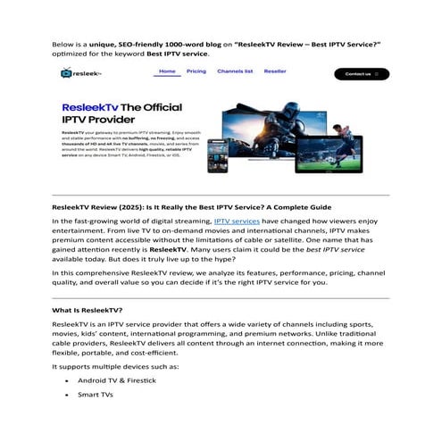 ResleekTV Review 2025: Is It the Best IPTV Service? Full Guide & Features