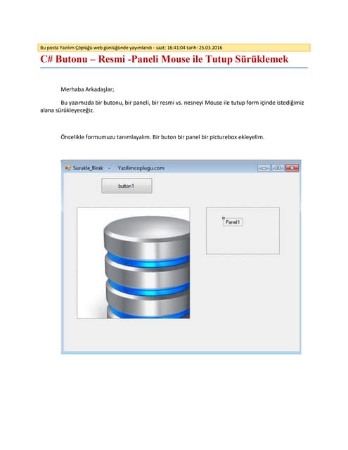 C# Butonu – Resmi -Paneli Mouse ile Tutup Sürüklemek